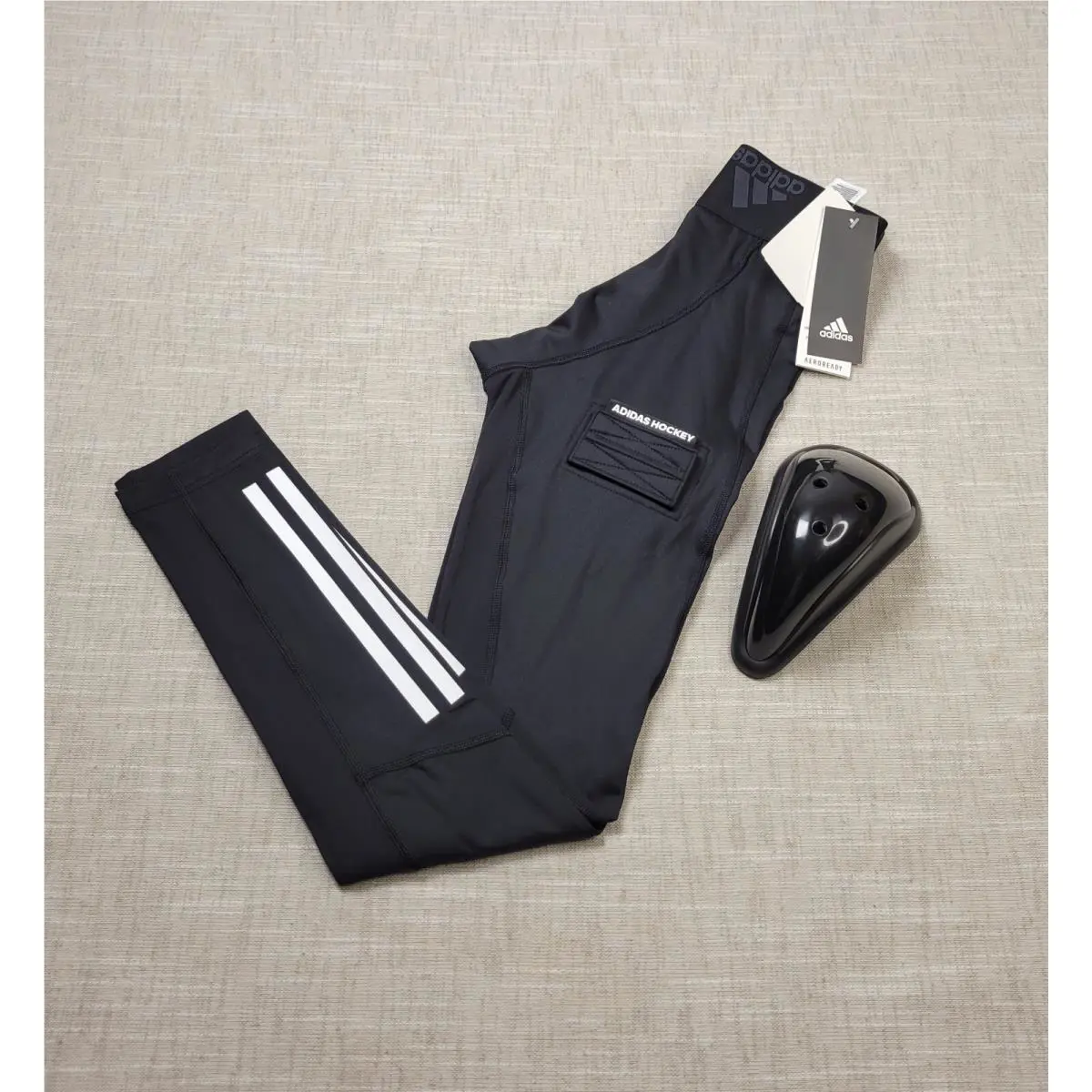 Adidas Alphaskin Hockey Pants Tights W/cup Small Men Black Baselayer Compression