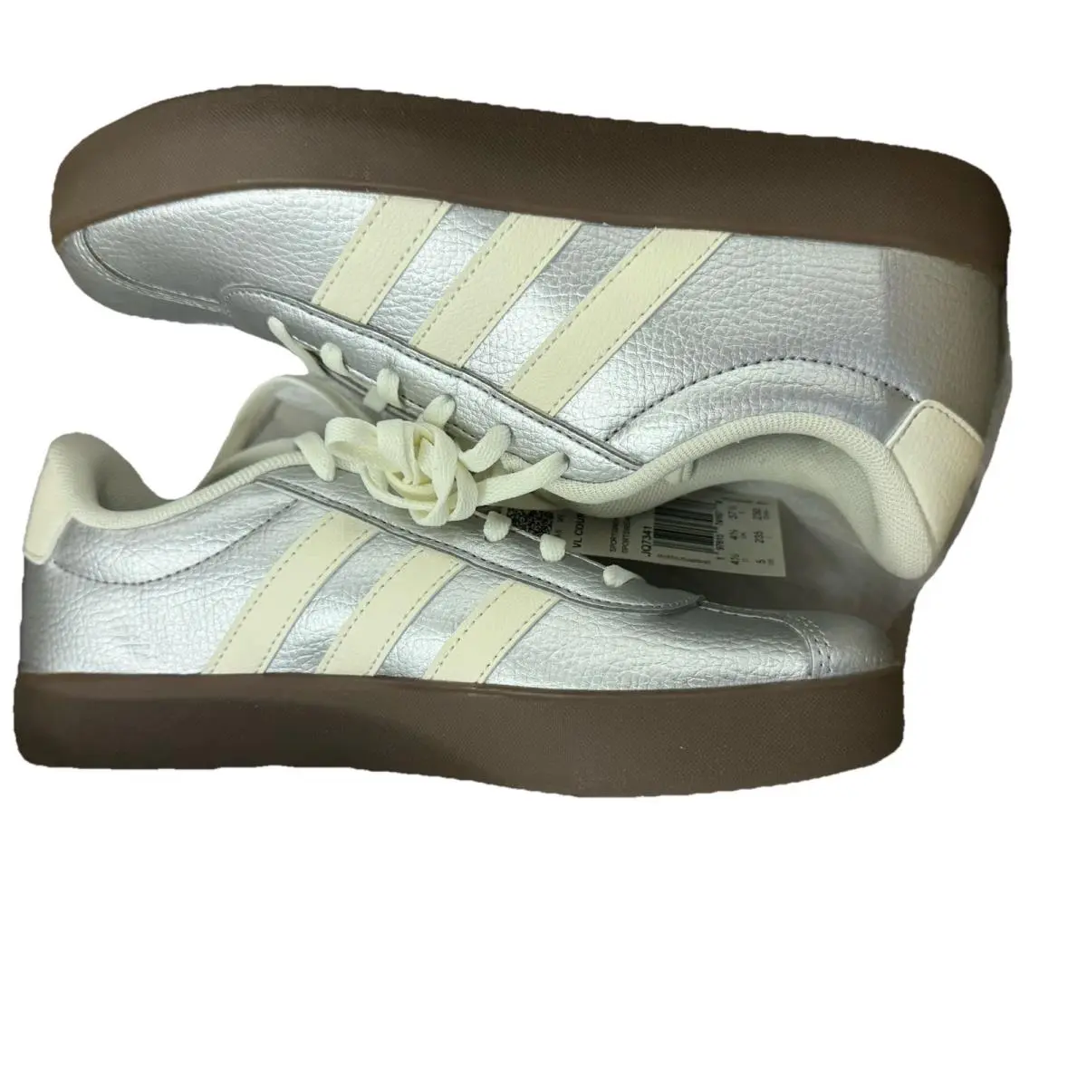 Women`s VL Court 3.0 Sneakers Size 5 Classic Low Top Shoes Silver by Adidas