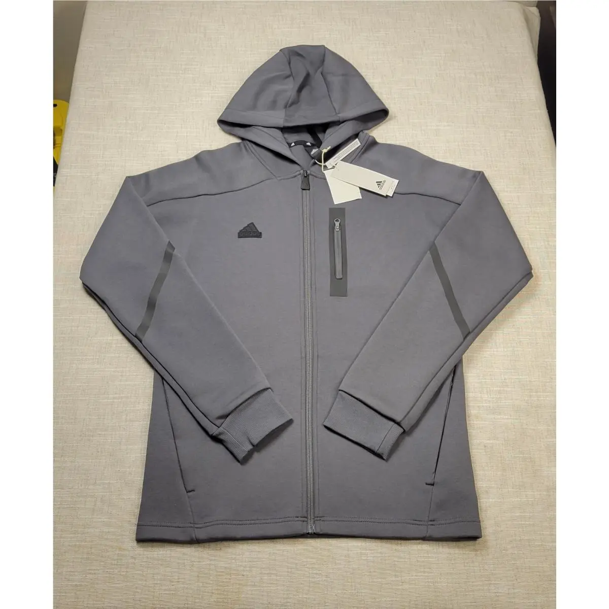 Adidas Hoodie Medium Mens Gray Black Designed For Gameday Full Zip Slim Fit