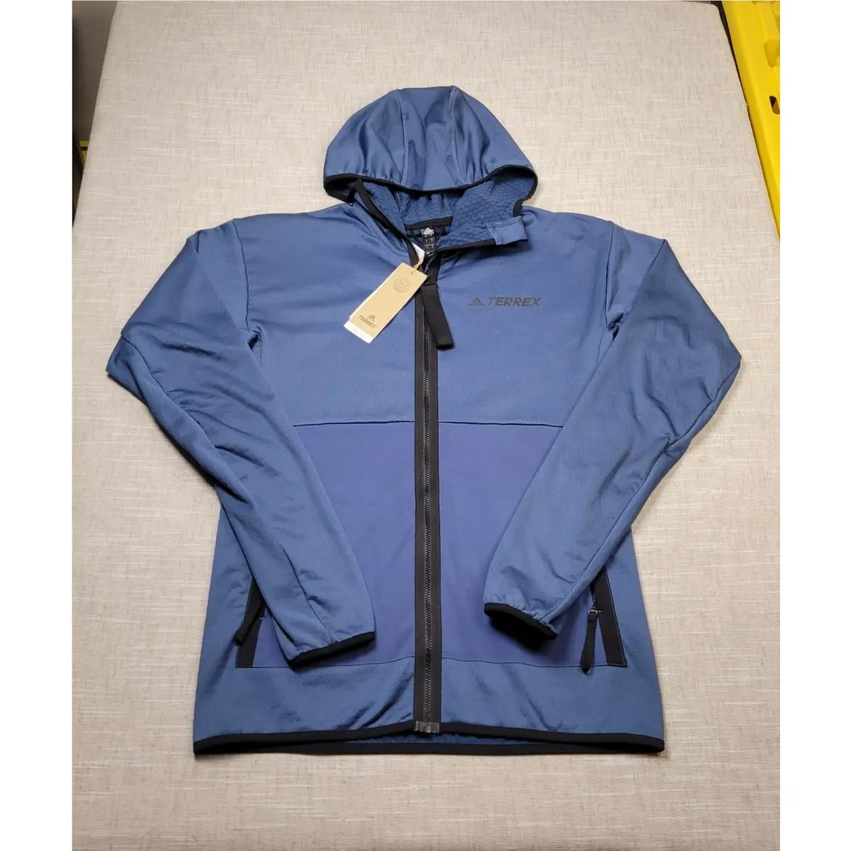 Adidas Terrex Tech Flooce Hiking Jacket Small Men Blue Black Hooded Polar Fleece