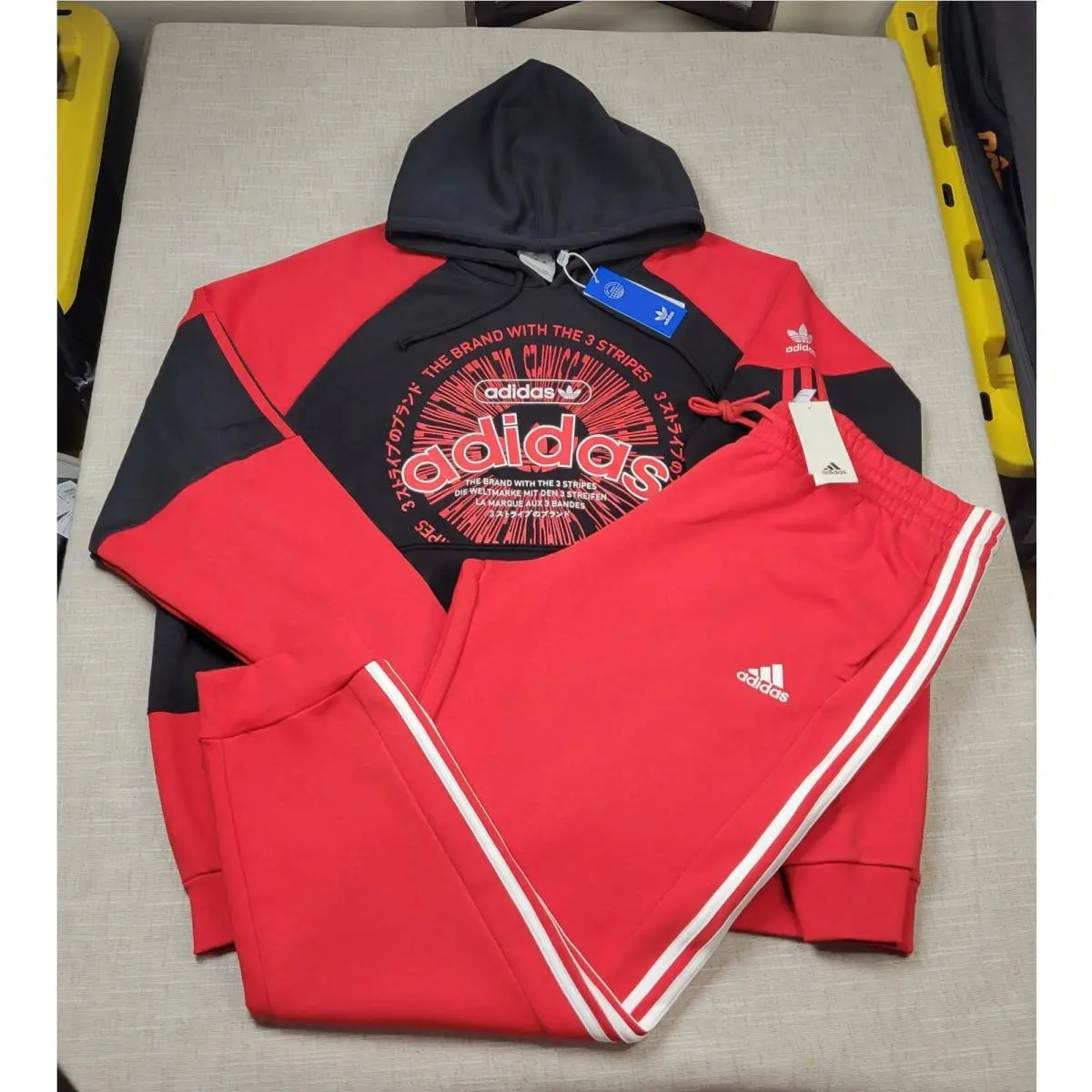 Adidas Hoodie Sweater Jogger Pants Set 2XL Mens Red Black White Fleece Tapered