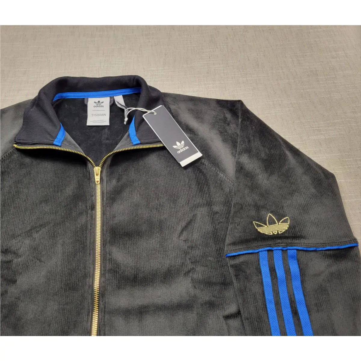 Adidas clothing - Adidas X Tyshawn Jones Track Jacket Velour - HN1842 - Black Blue Gold 1