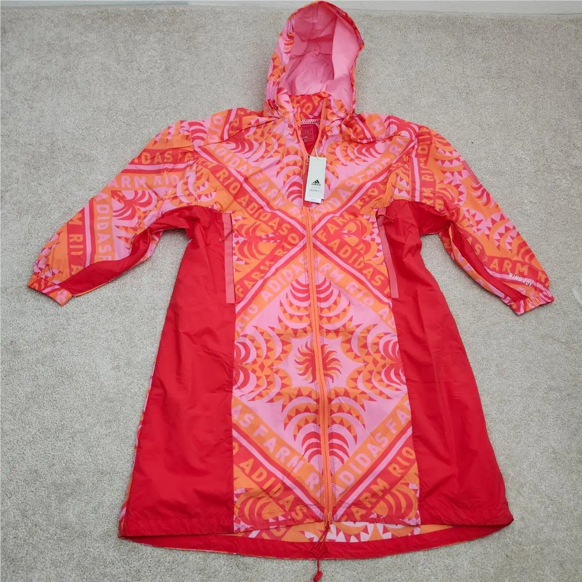 Adidas Women Small Farm Rio Myshelter Jacket Wind Breaker Pink Orange IT7268