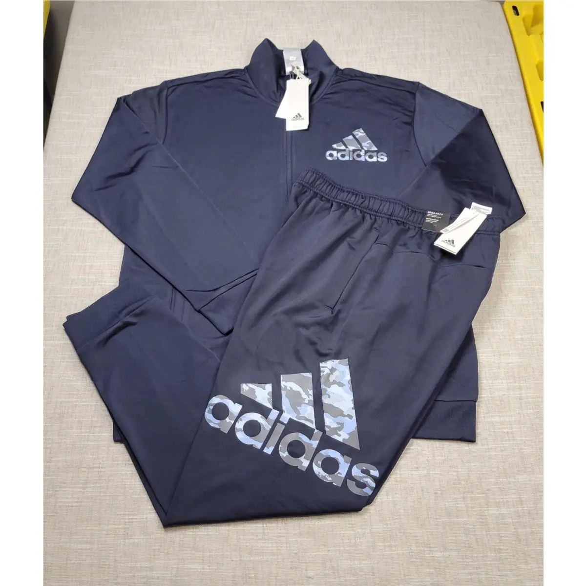 Adidas Tracksuit Track Jacket Pants Set Large Mens Camo Blue Tricot Full Zip