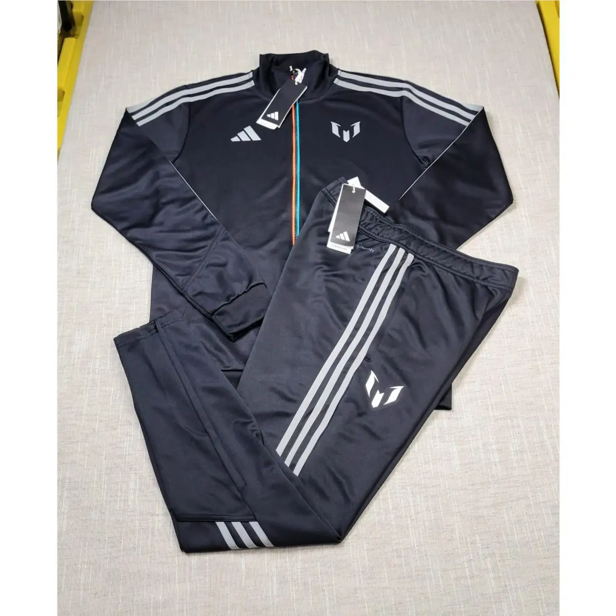 Adidas Lionel Messi Tracksuit Jacket Pants Set Small Men Black Silver Full Zip