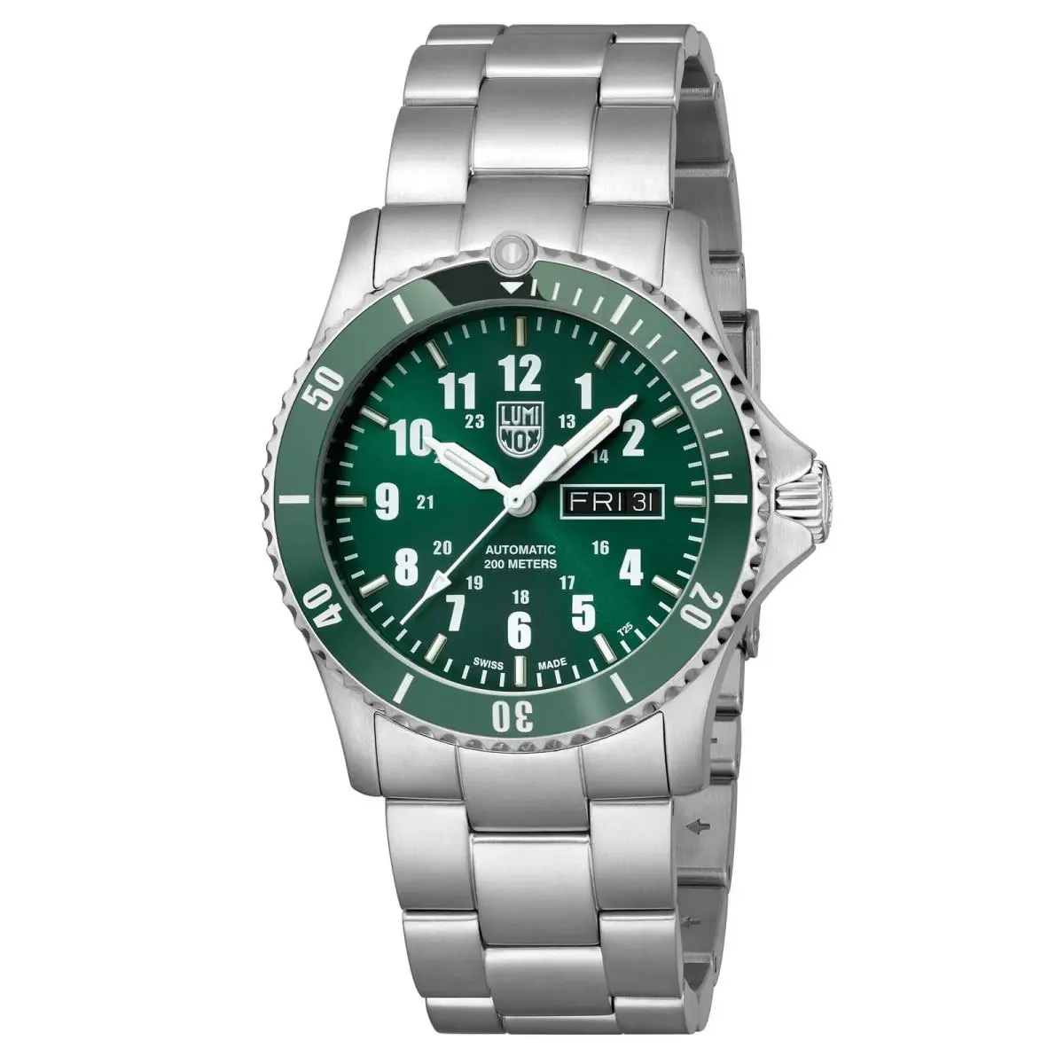 Luminox Men`s Watch Sport Timer Automatic Green Dial Steel Bracelet Dive XS.0937