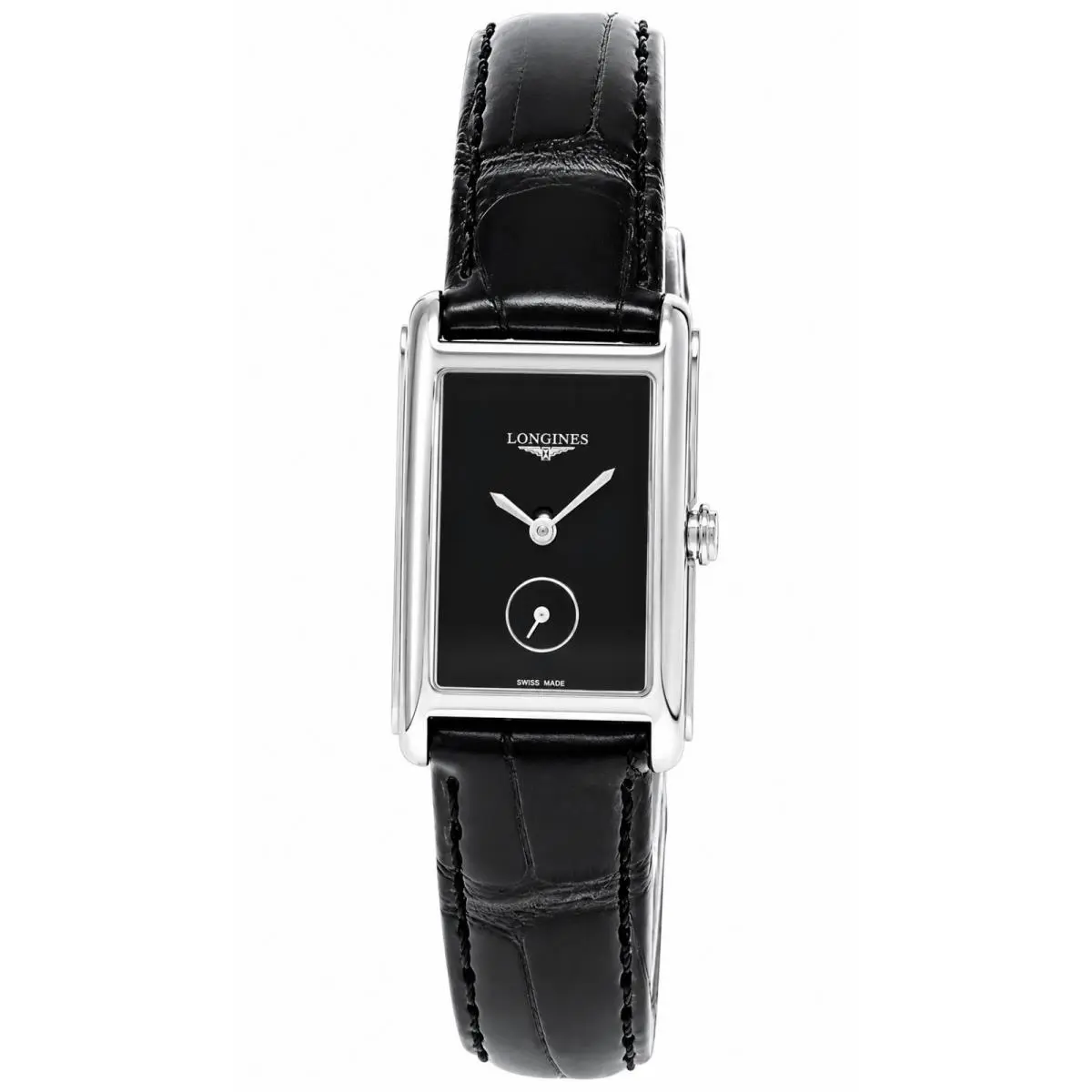 Longines Dolcevita 23.3mm x 37mm Black Leather Women`s Watch L5.512.4.50.2 - Dial: Black, Band: Black, Bezel: Gray, Silver