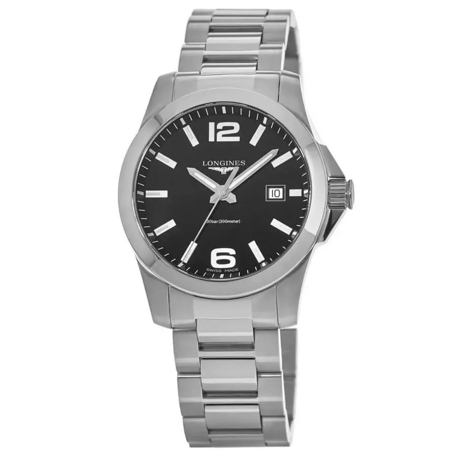 Longines Mens Conquest Quartz 41mm Black Dial Watch L3.759.4.58.6