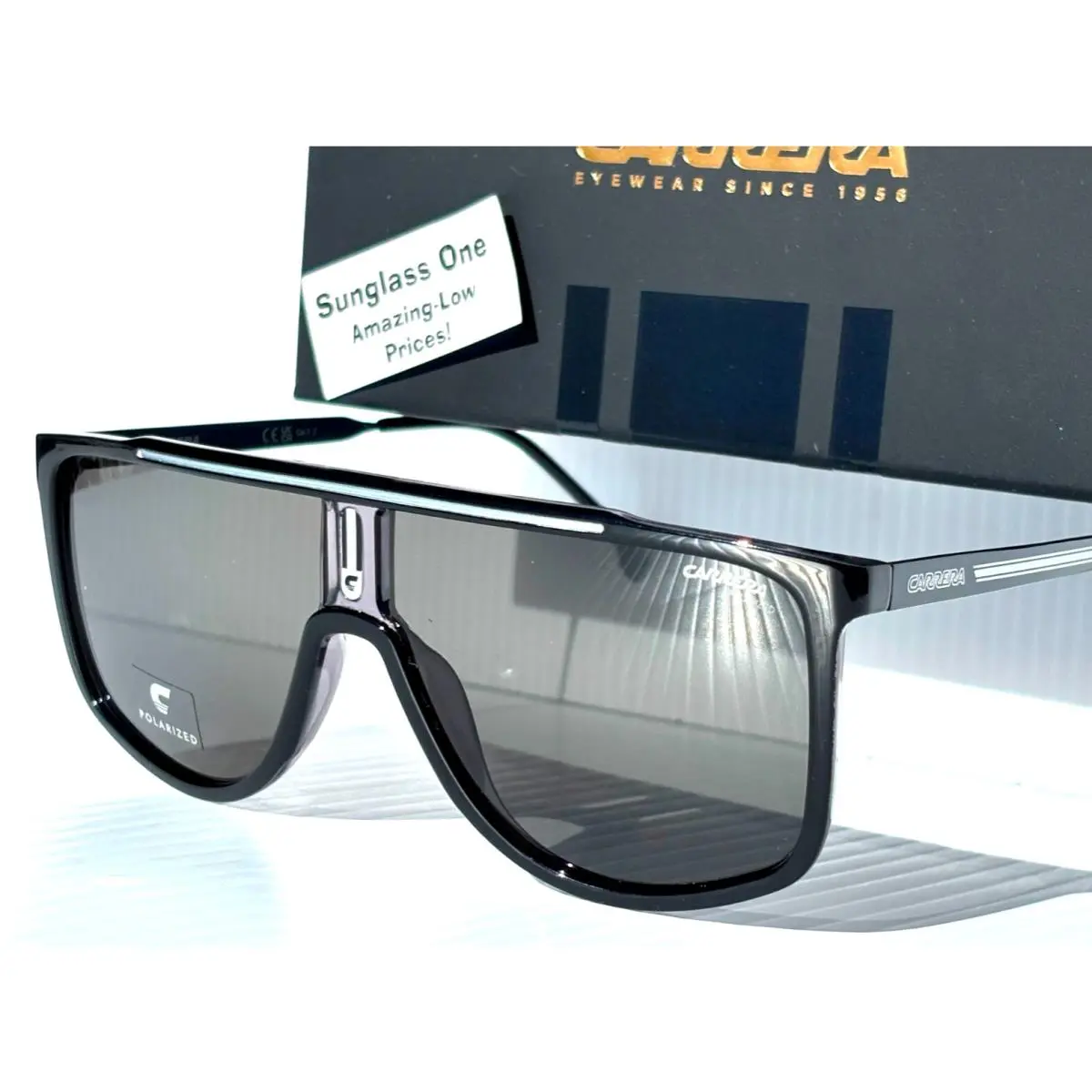 Carrera Shiny Black Polarized Grey Lens Sunglass 1056/S 08AM9
