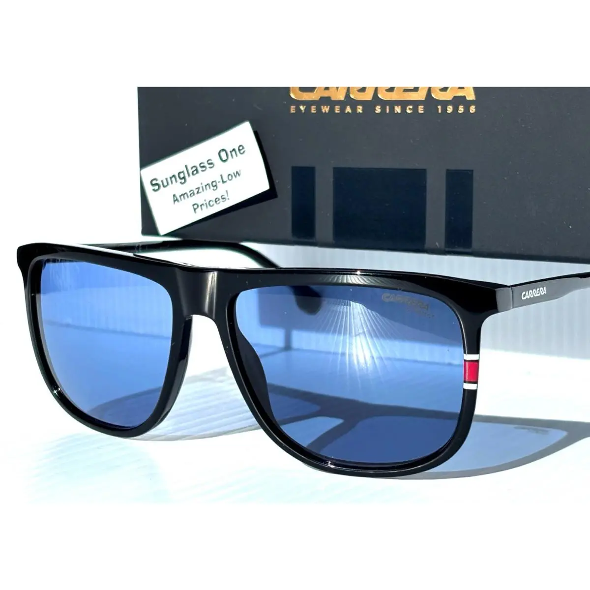 Carrera Shiny Black Frame Blue Lens Sunglass 218/S D51KU