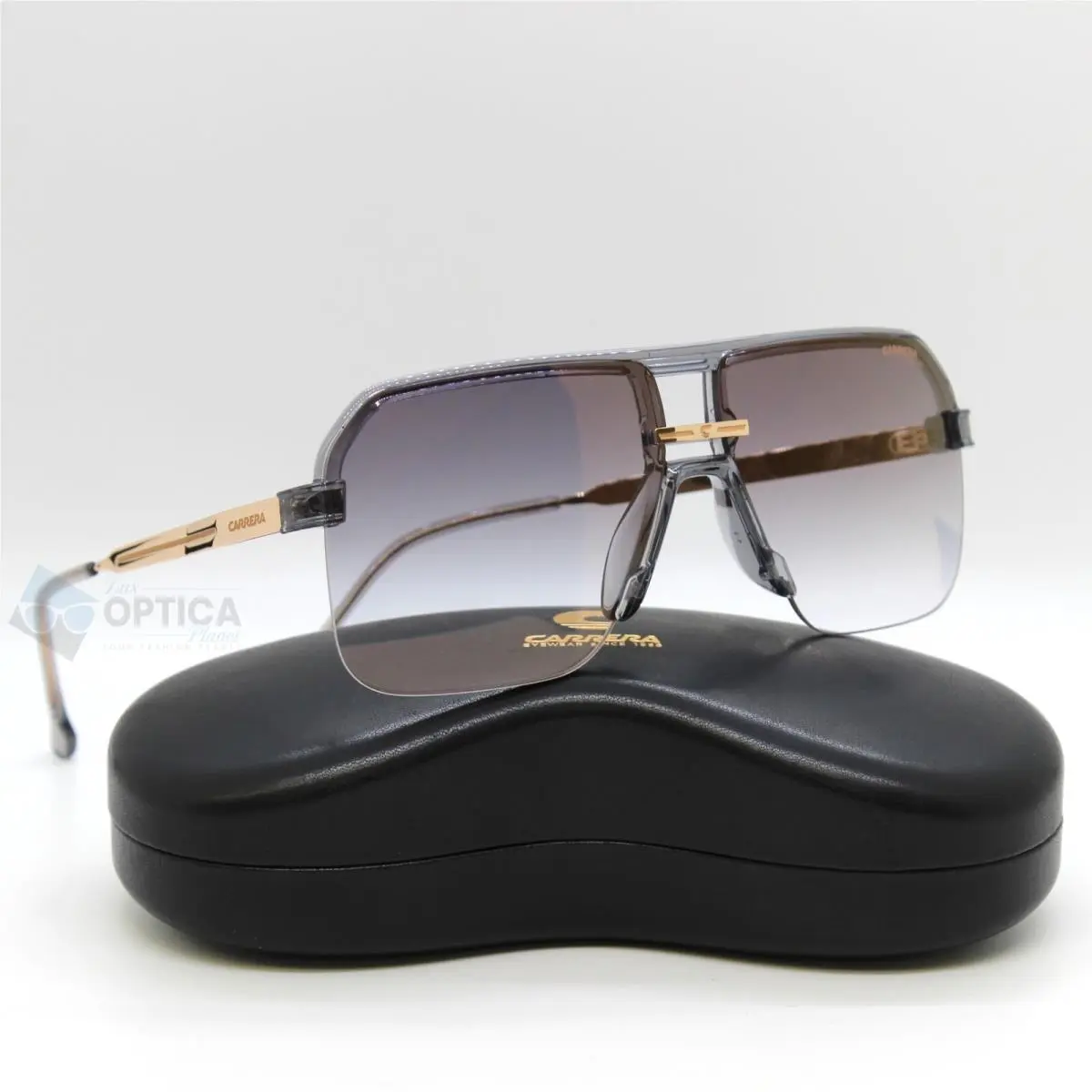 1066 Half Rim Navigator Sunglasses KB7 Grey Gold Mirror Gradient by Carrera