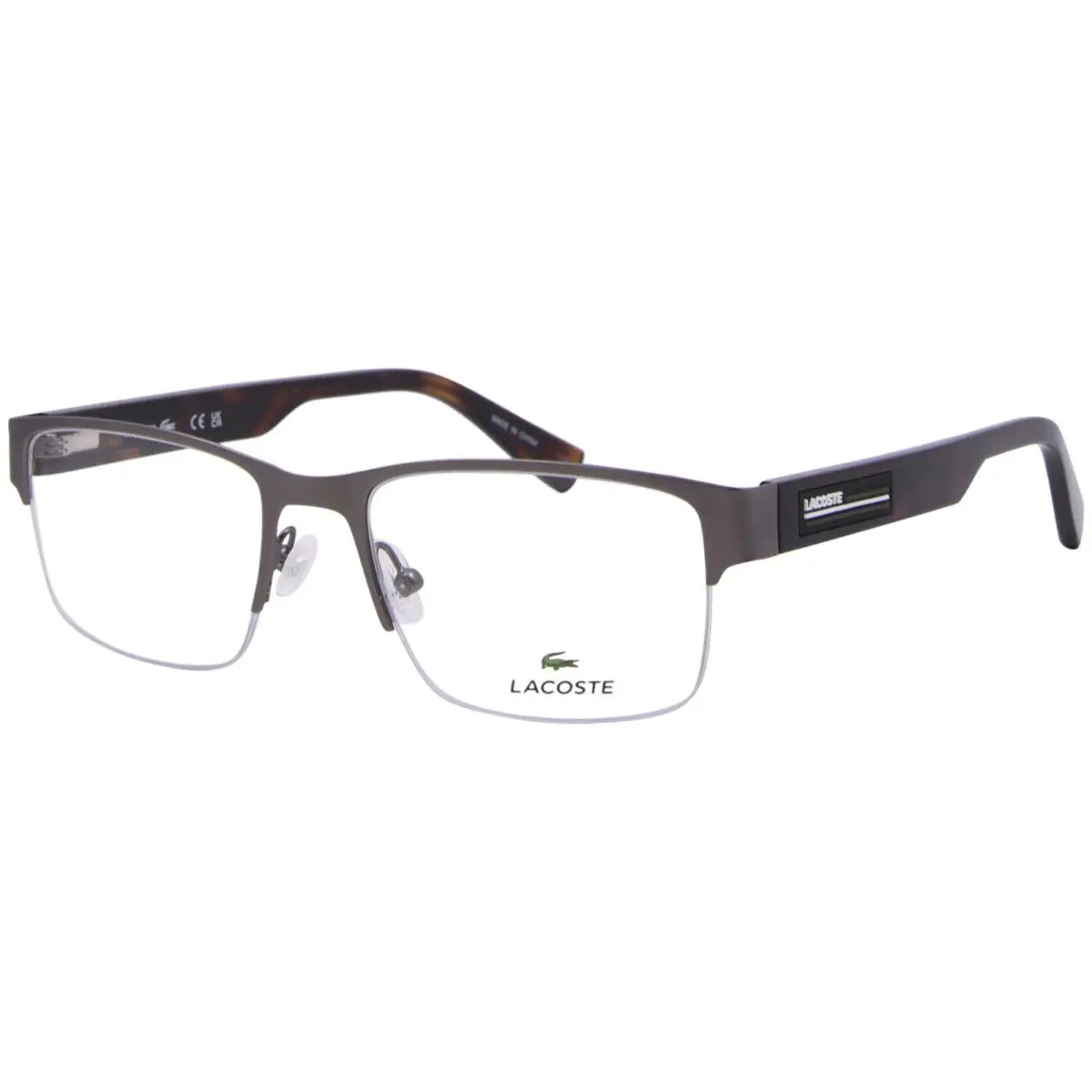 Lacoste L2299 033 Eyeglasses Men`s Matte Gunmetal Semi Rim Rectangle Shape 54mm