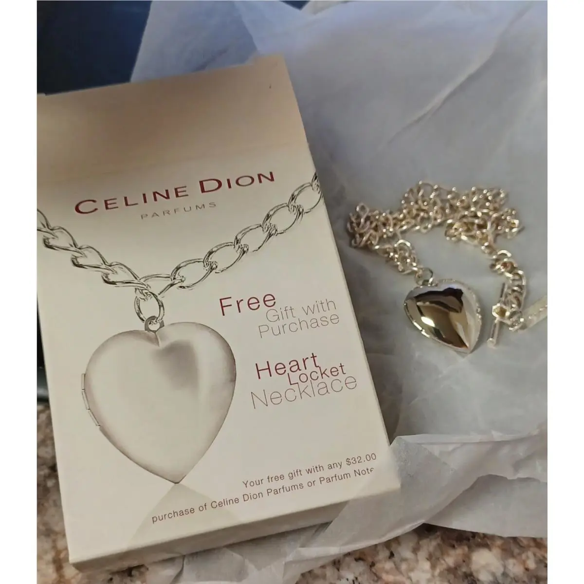 Celine Dion Puffy Heart Locket Pendant Necklace 18 Chain Collectible