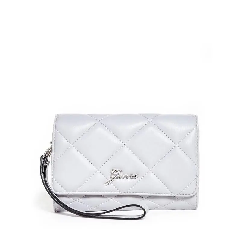 Guess Kiley Lilac Gray Quilted Leatherette Smartphone Flap Wristlet Wallet