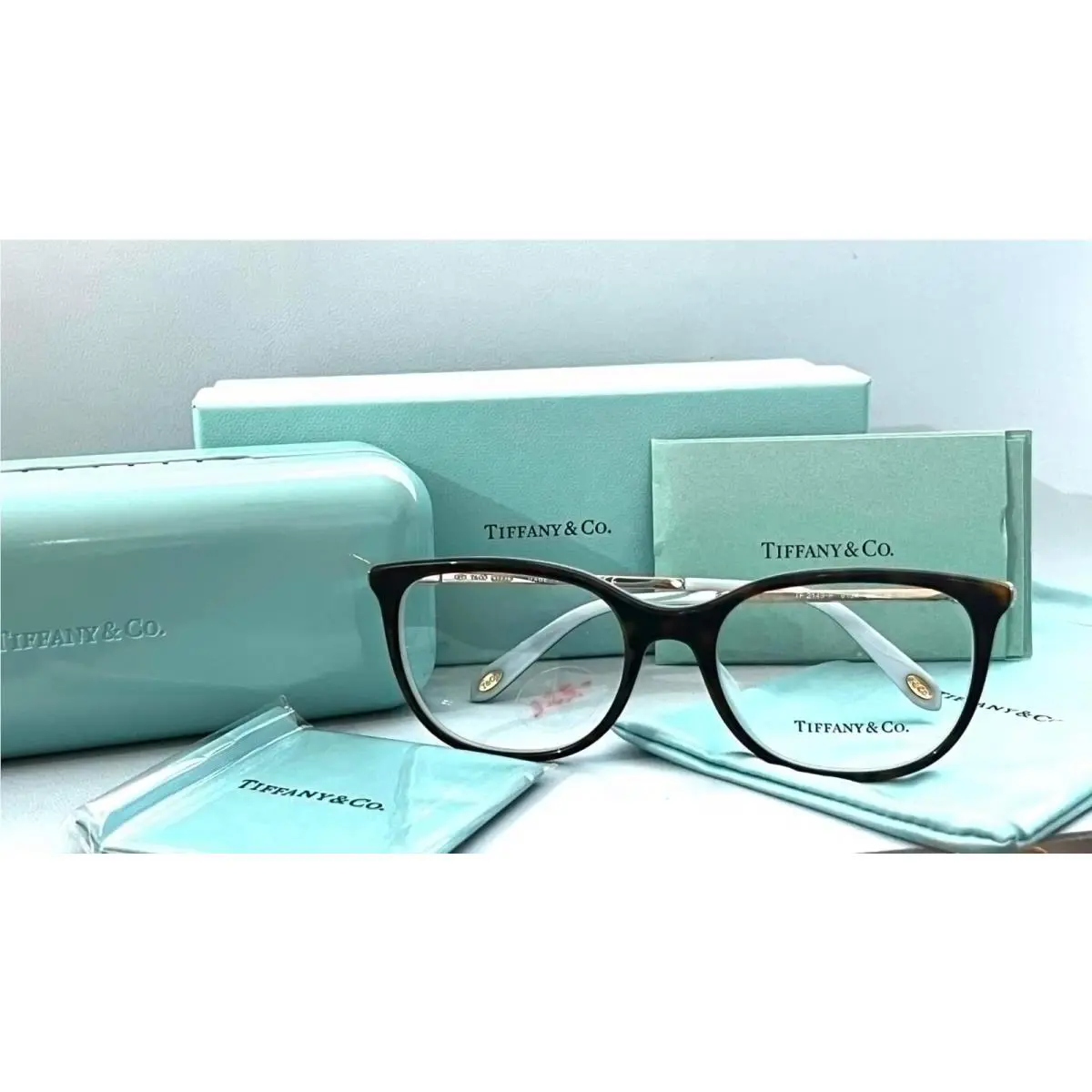 Tiffany Co TF2148-F 8134 Square Havana Gold Eyeglasses 277