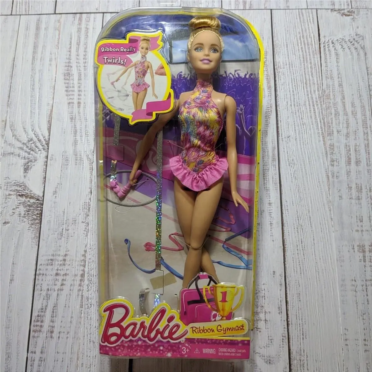 2015 Barbie Ribbon Gymnast Mattel Doll Twirls Ribbon