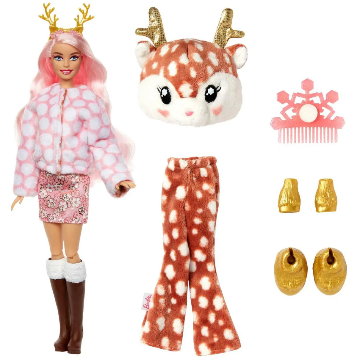 Barbie Cutie Reveal Doll Snowflake Sparkle Series Deer Plush Costume 10 Surprise