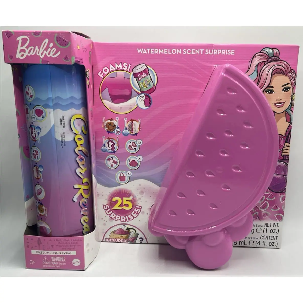 2020 Barbie Color Reveal Foam Fashion Doll Pet Watermelon Scent 25 Surprises