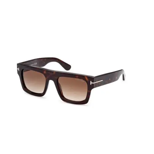 FT0711 Fausto 52F Shiny Dark Havana/brown Gradient Square Sunglasses by Tom Ford