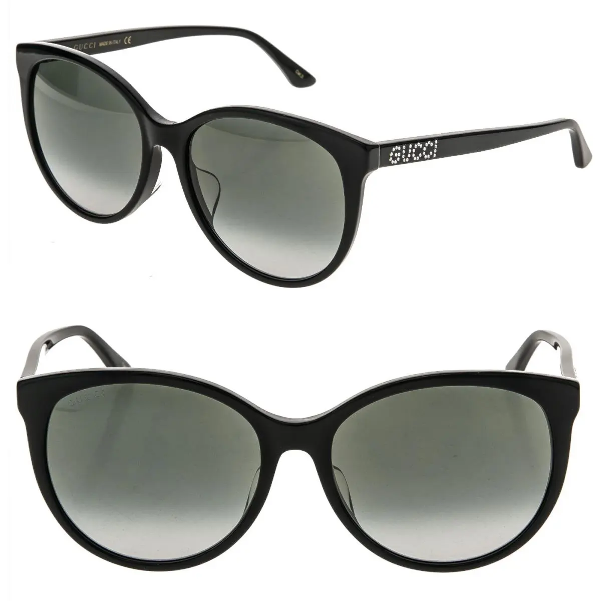 Gucci 0729 GG0729S Black Crystal Stud Logo Butterfly Sunglasses 001