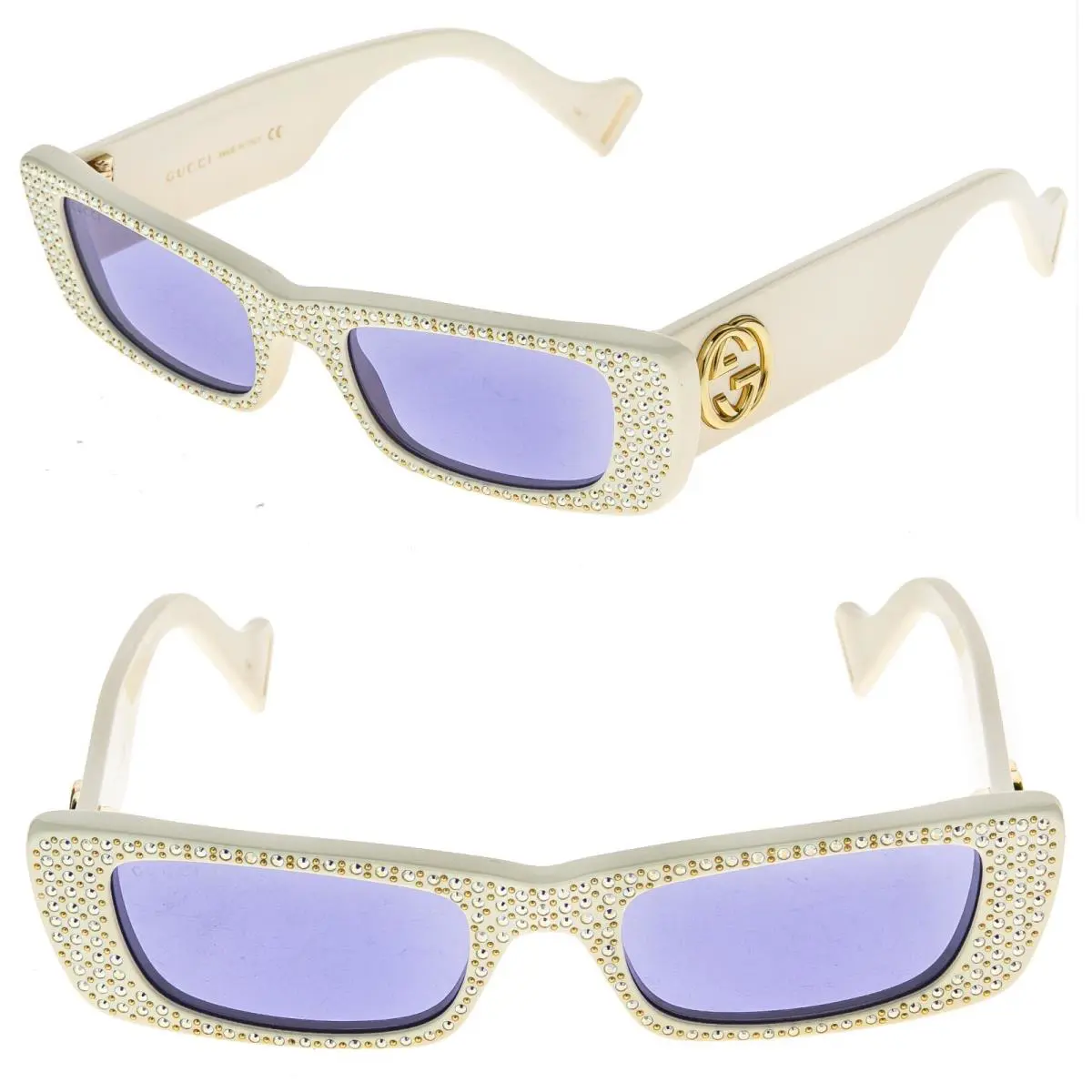 Gucci GG0516S 0516 Ivory Lilac Crystal Stud Geometric Sunglasses Unisex Limited