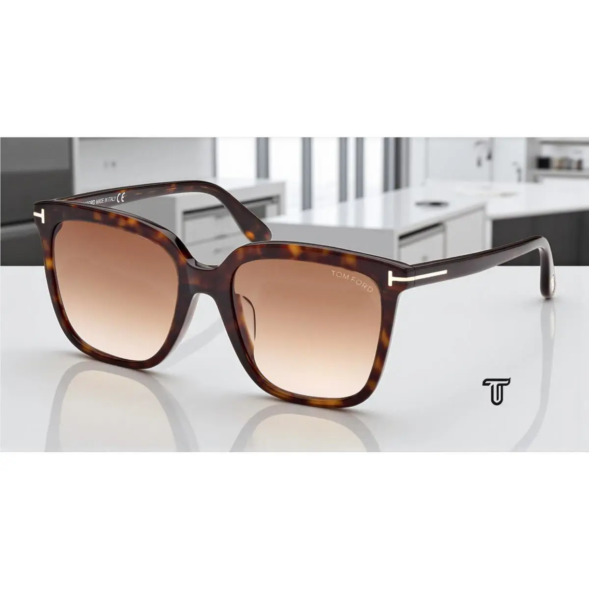 Tom Ford FT0958 D 52F Plastic Dk Havana Gradient Brown 55 mm Women`s Sunglasses