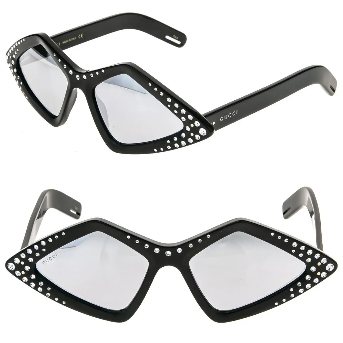Gucci GG0496S Hollywood 0496 Black Crystal Diamond Fashion Retro Sunglasses 004
