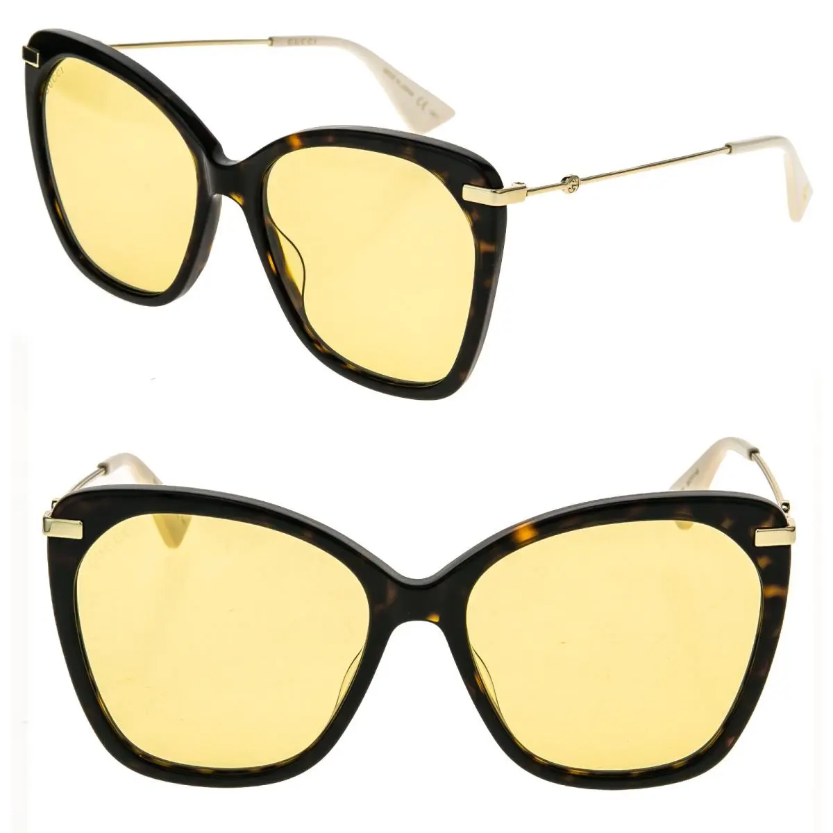 Gucci GG0510S 0510 Gold Brown Yellow Oversized Retro Sunglasses Logo