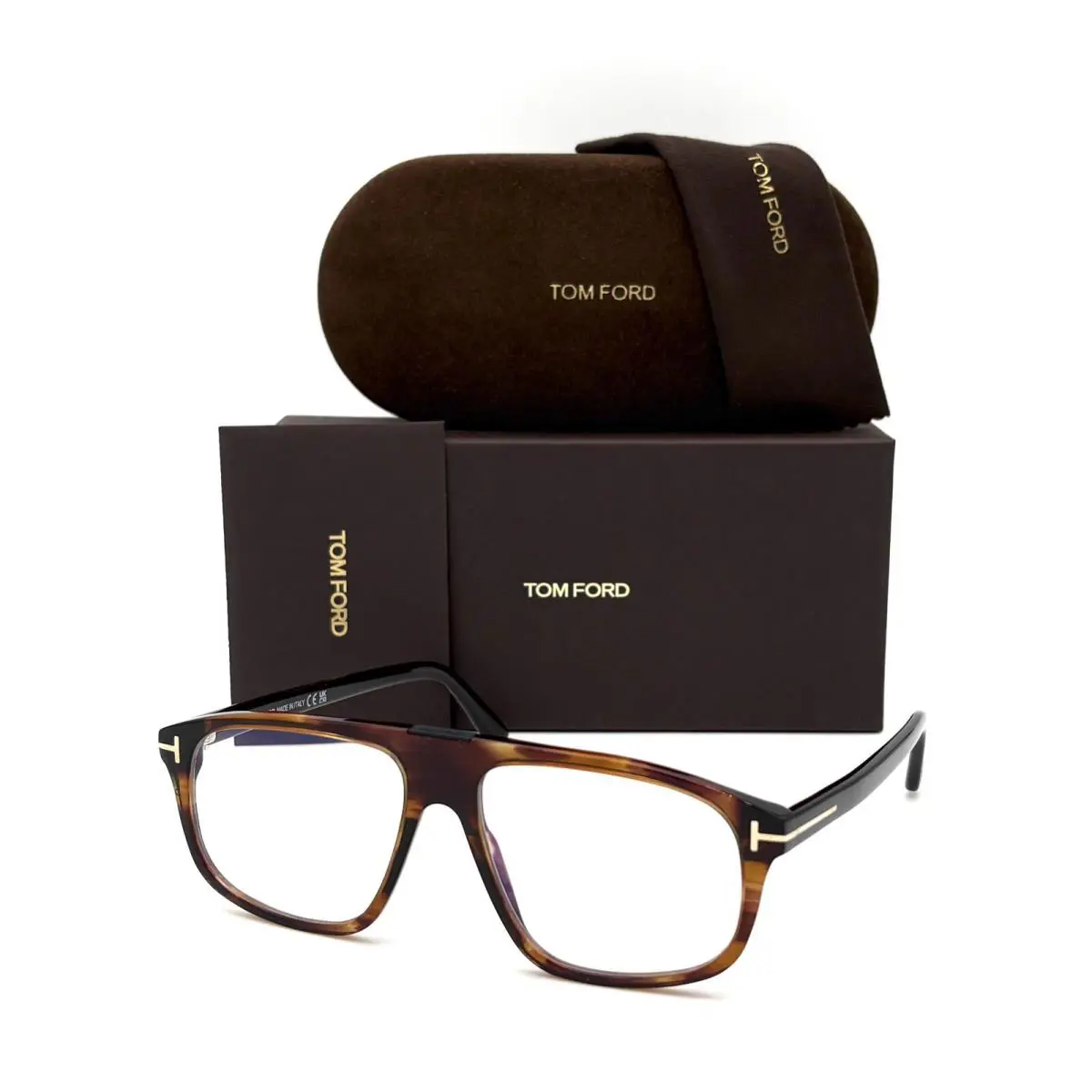 Tom Ford FT5901 050 Brown Tortoise / Blue Block 55mm Eyeglasses TF5901