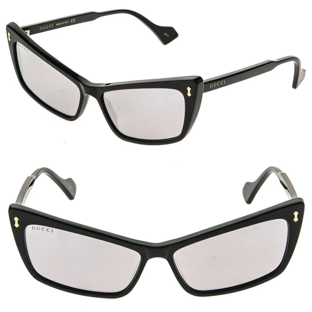 Gucci GG0626S 0626 Black Silver Mirrored Slim Cat Eye Fashion Sunglasses Unisex