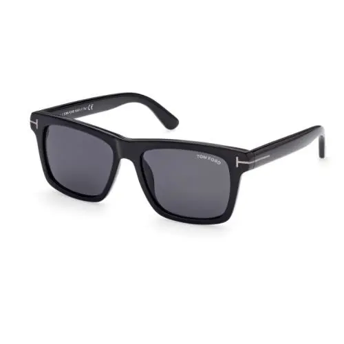 Tom Ford Buckley 02 FT0906 N 01A Shiny Black/smoke Square Men`s Sunglasses
