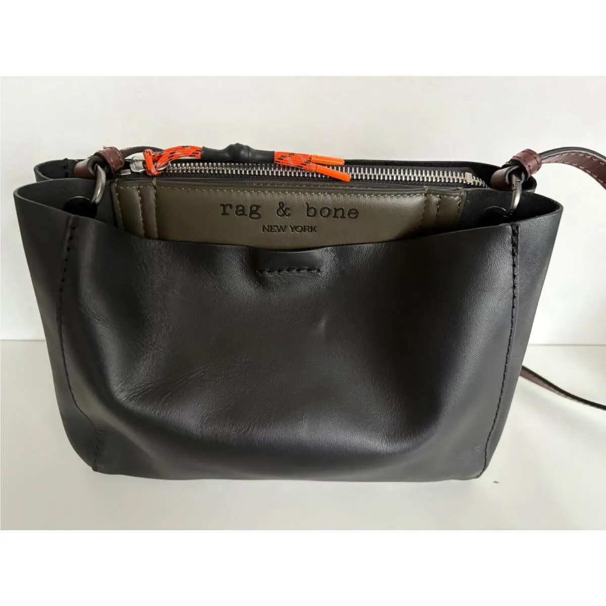 Rag Bone Passenger Crossbody Leather Bag Black Olive Night Brown