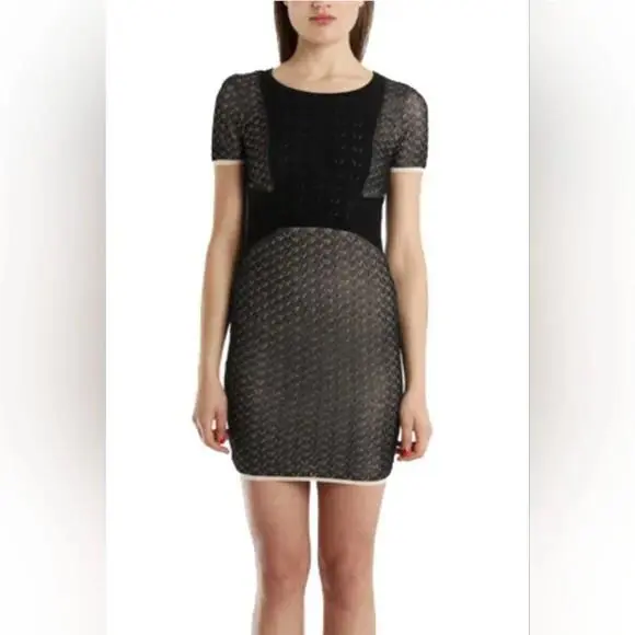 Rag Bone Betsy Two-tone Pointelle Mini Dress in Black M