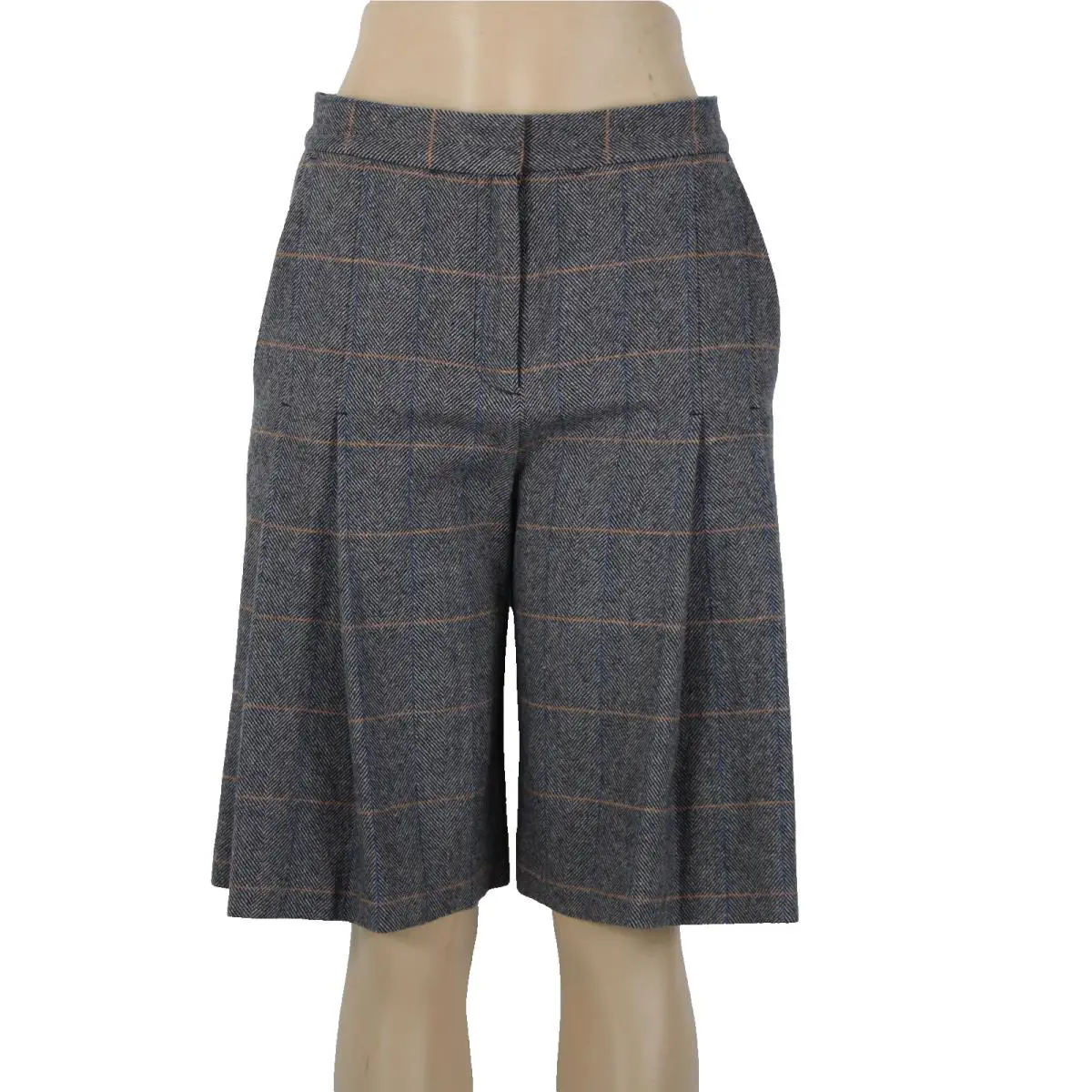 Rag Bone Sz 2 x 11 Gray White Blue Orange Plaid Pleat Tweed Wool Short