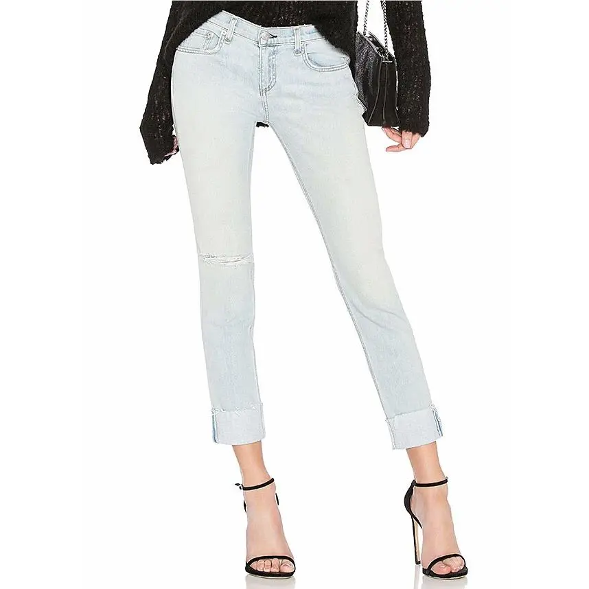 Rag Bone Women’s Dre Glena Distressed Slim Fit Cuff Raw Hem Jeans 24