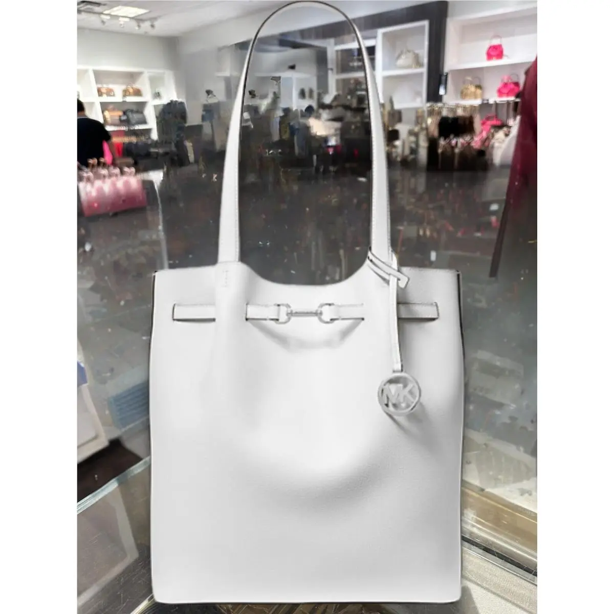 Carson Lady Large Leather Shoulder Tote Bag Handbag Crossbody Purse OPTIC WHITE by Michael Kors