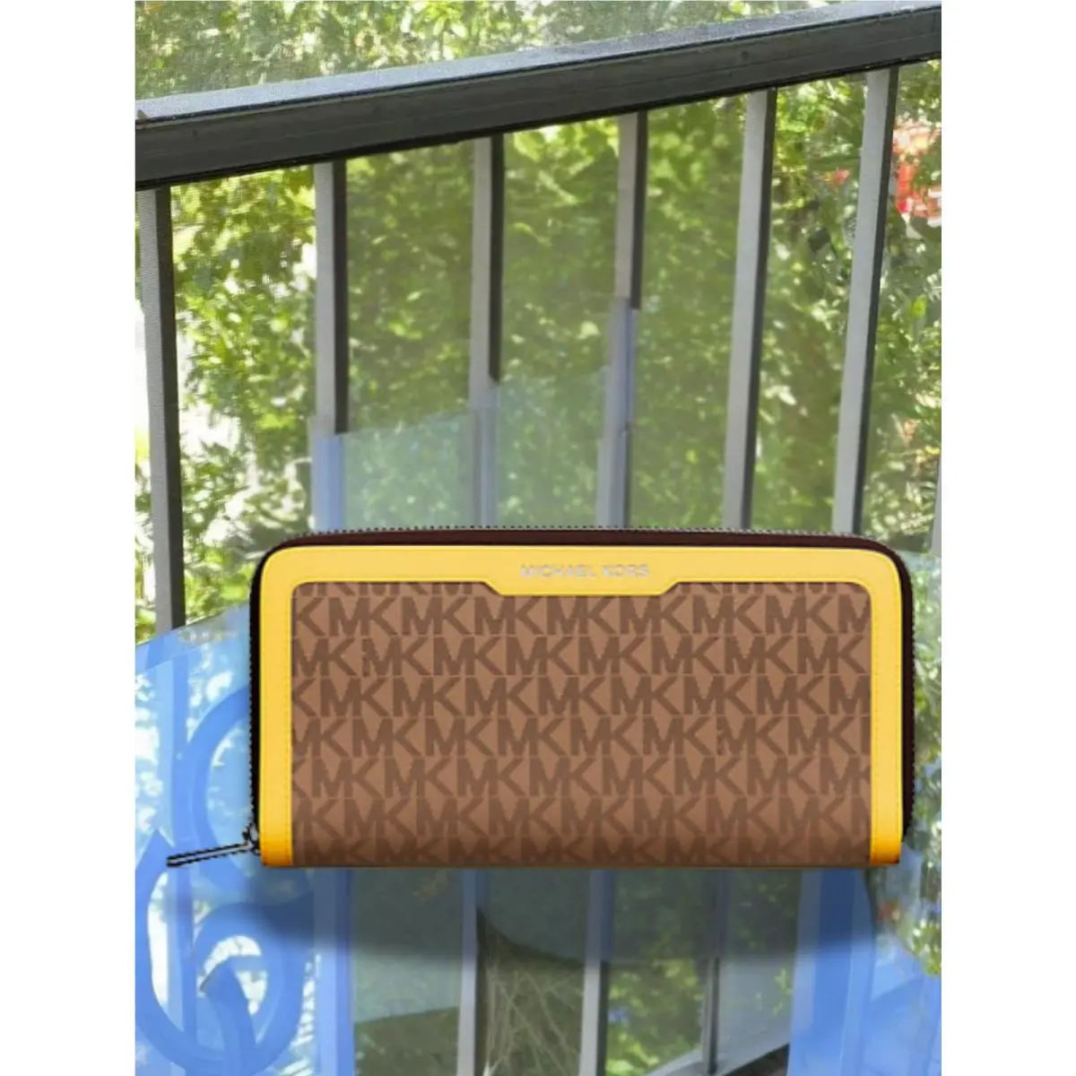 Michael Kors Cooper Men MK Logo Canvas Tech Zip-around Wallet Daisy Yellow
