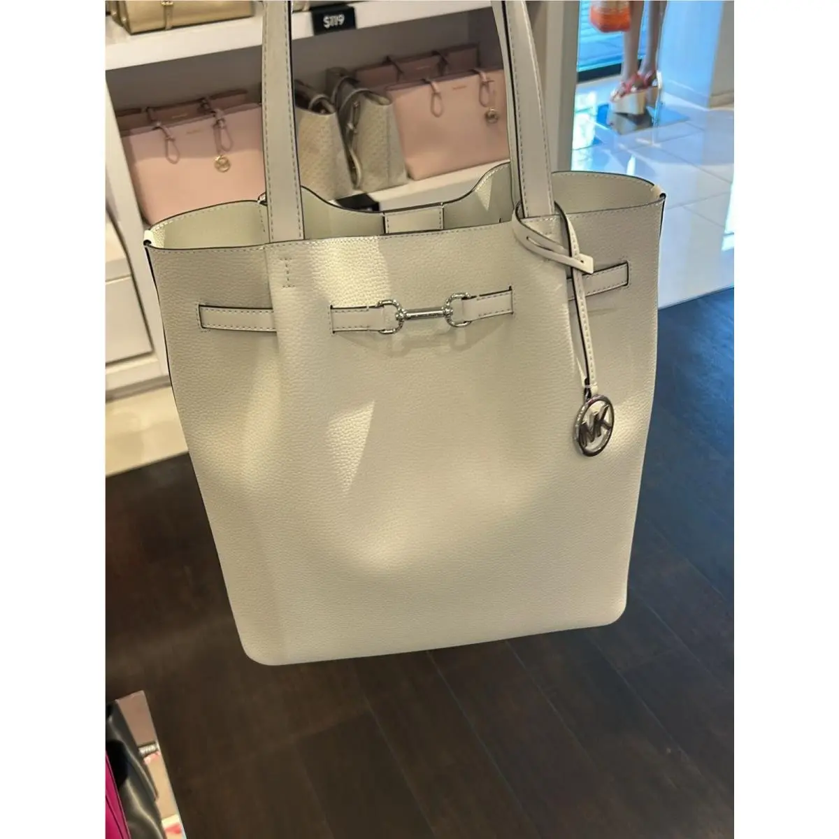Carson Women Large Leather NS Shoulder Tote Bag Handbag Optic White by Michael Kors