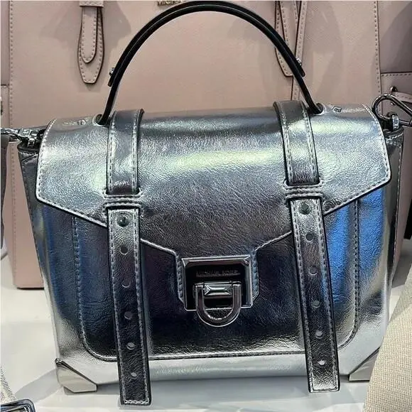 Manhattan Women Medium Crossbody Handbag Purse Satchel Bag Silver by Michael Kors