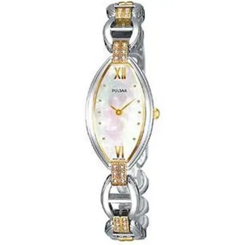 Pulsar Ladies Watch Two Tone with Stones Mother of Pearl Dial PEGA06