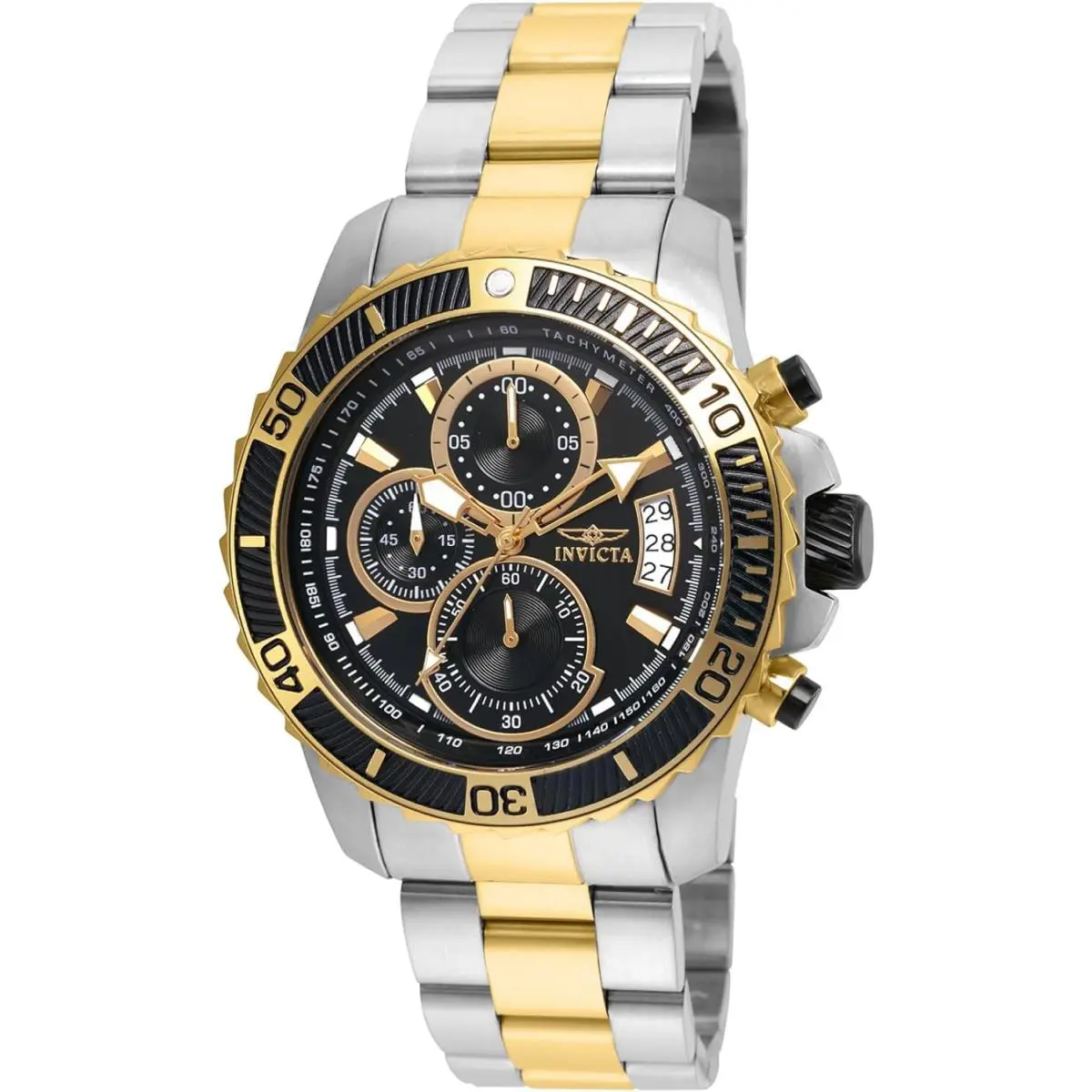 Invicta 22418 Men`s Pro Diver Two-tone Stainless Steel Quartz Black Dial Watch