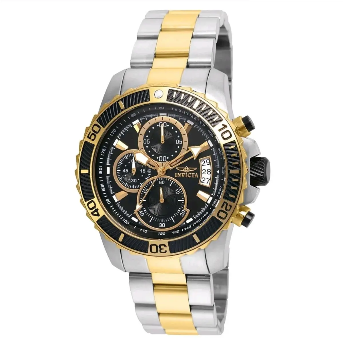 Invicta 22418 Men`s Pro Diver Two-tone Quartz Black Dial Watch 45mm