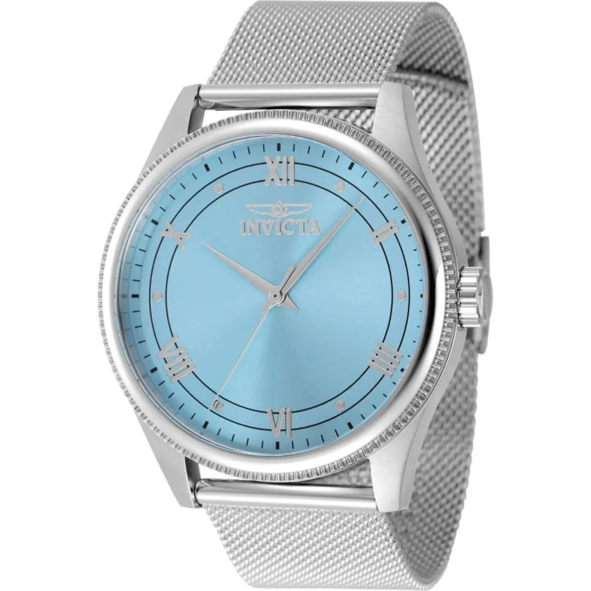 Invicta Men`s Watch Celestial Quartz Light Blue Dial Steel Mesh Bracelet 48483 - Dial: Light Blue, Band: Silver