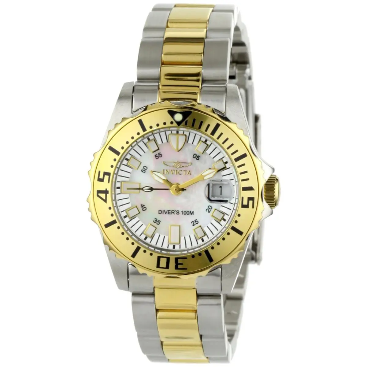 Invicta Women`s 6895 Pro Diver Quartz 30mm Two-tone Stainless Steel Watch - Dial: White, Band: Silver, Bezel: Silver