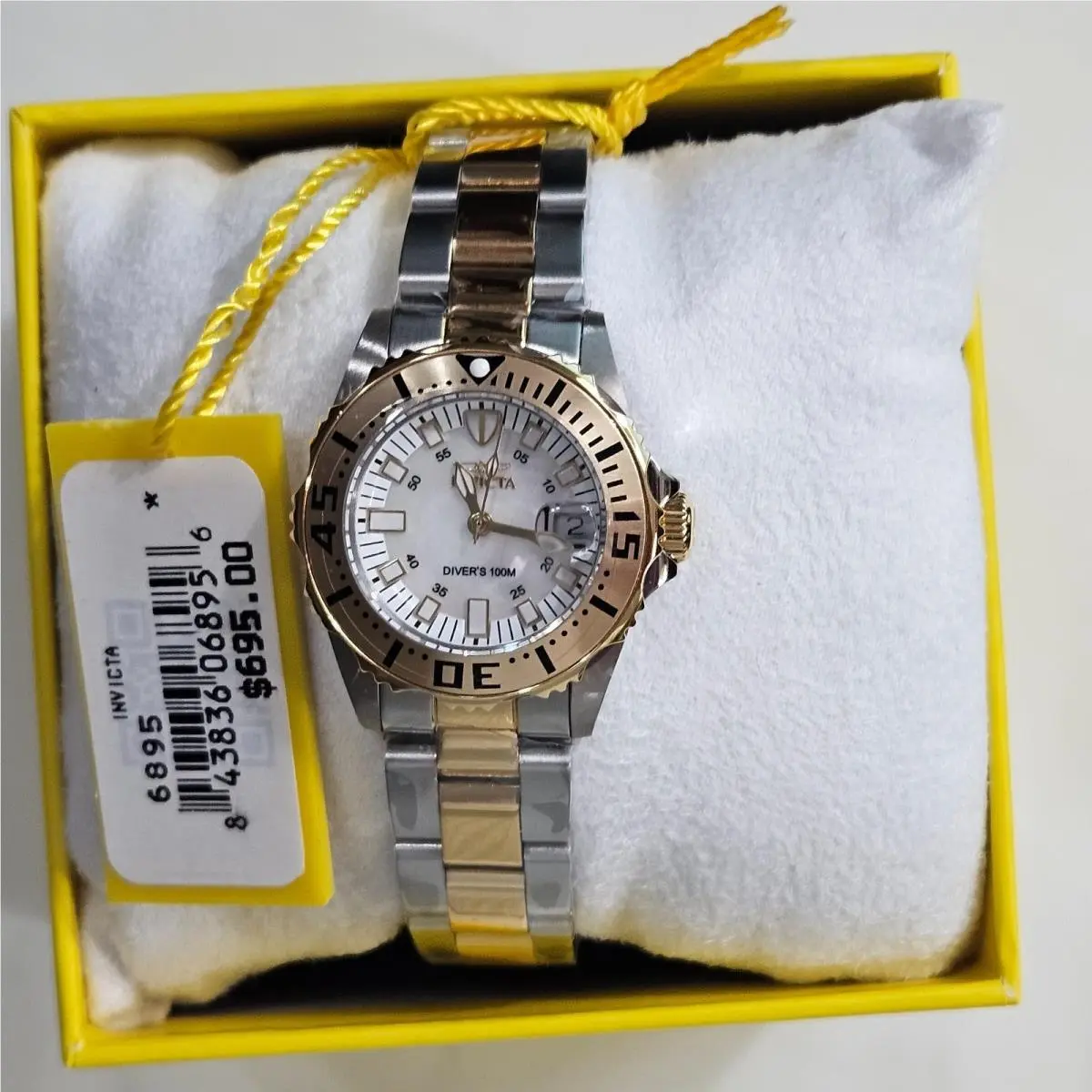 Invicta Pro Diver Swiss Ronda 585 Caliber Watch Mother of Pearl Dial 30MM - Dial: White, Band: Silver, Gold Silver