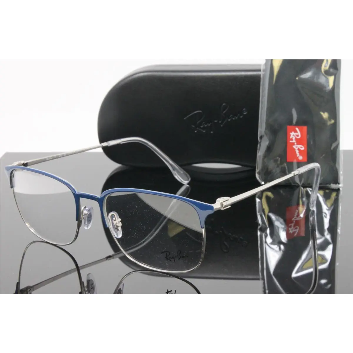 Ray Ban Eyeglasses Unisex Blue On Silver Square Metal 56mm RX6494-3155