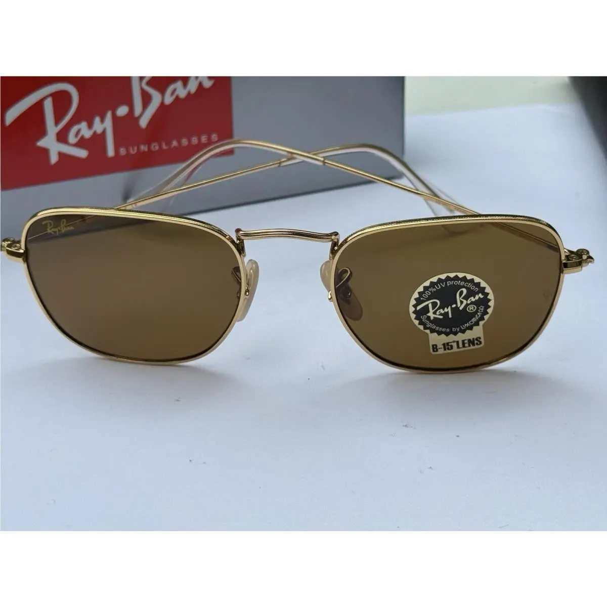 Ray-ban RB3857 9196/33 Frank Polished Gold with B-15 Brown Sunglasses 51mm