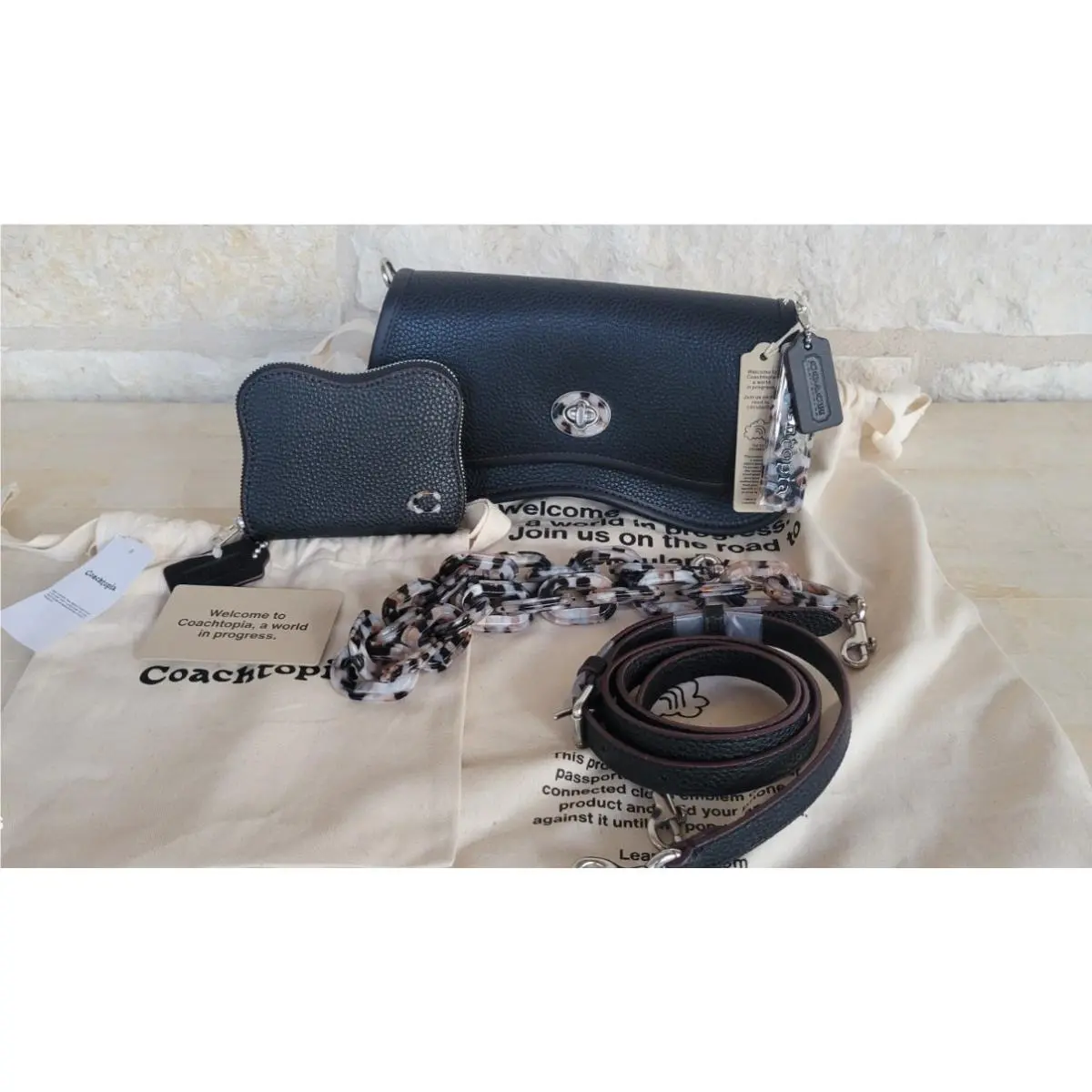 Coach Wavy Dinky Bag Crossbody + Matching Wallet 2-pc. Set Black Leather