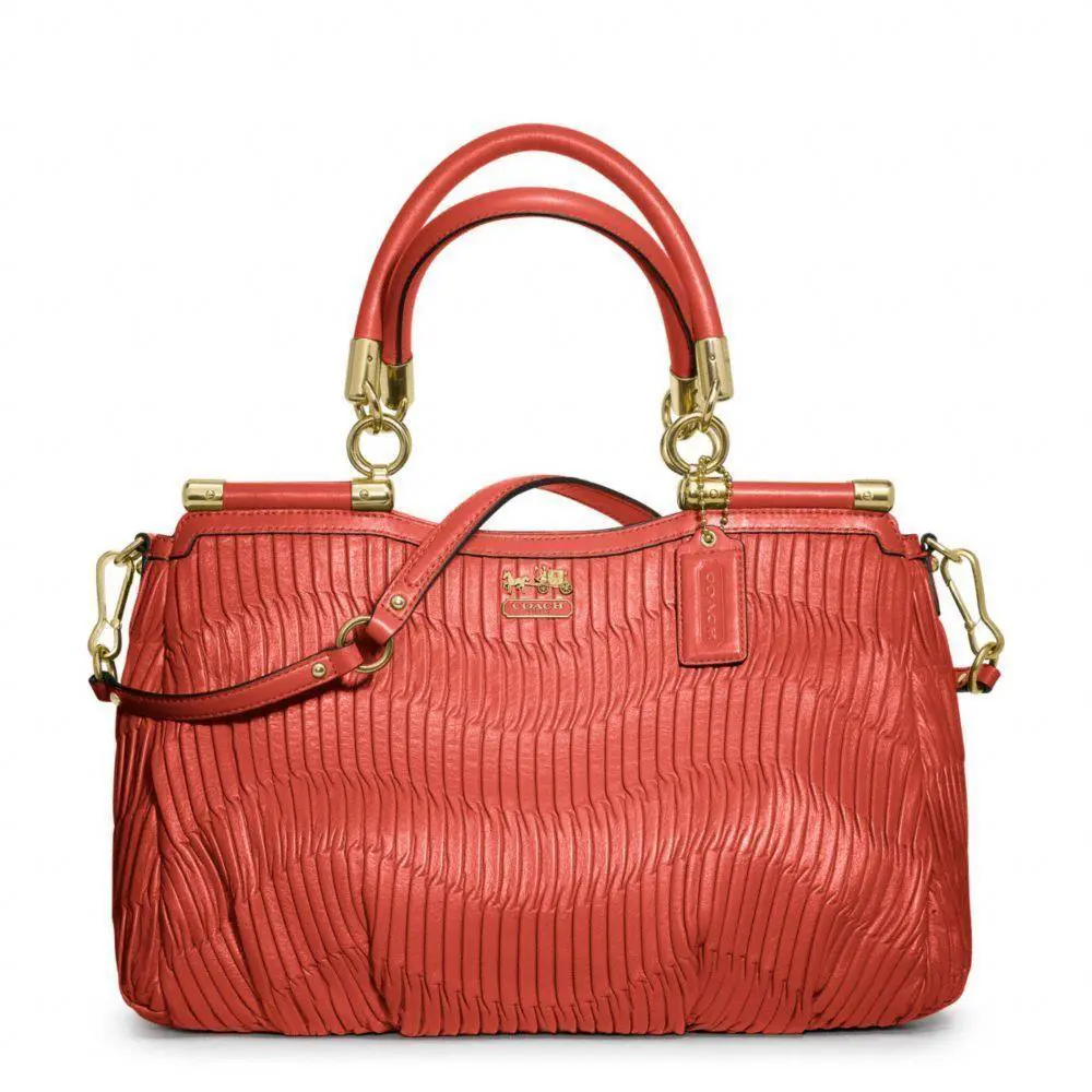 Coach Madison Carrie Gathered Leather Satchel Bag 21281 Brass/orange Coral - Exterior: Brass / Orange Coral