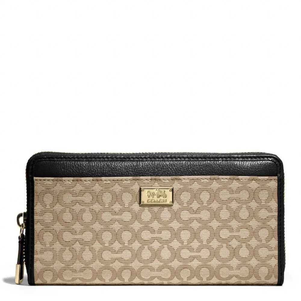 Coach Madison Needlepoint Opart Fabric Accordion Zip Wallet 49614 Li/khaki/black - Light Gold/Khaki/Black